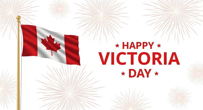 Happy victoria day celebration with canadian flag and fireworks
