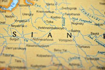 Fototapeta premium Verkhneimbatskoye Russia Map Highlight with Blurred Background Clean Location Emphasis