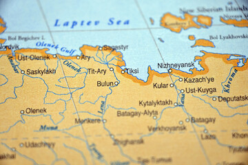 Obraz premium Tiksi Arctic Port Location on World Map with Soft Blurred Background Minimal Geographic Concept