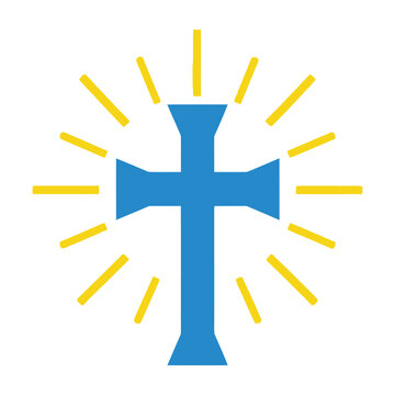 Blue cross symbol with yellow rays