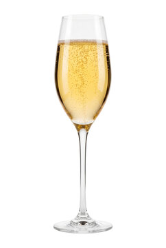 Champagne glass with golden bubbly drink isolated on transparent background