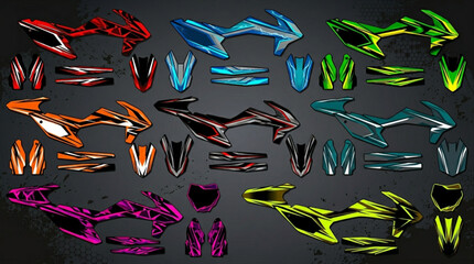 Futuristic alien spacecraft and components in various colors. © sitio