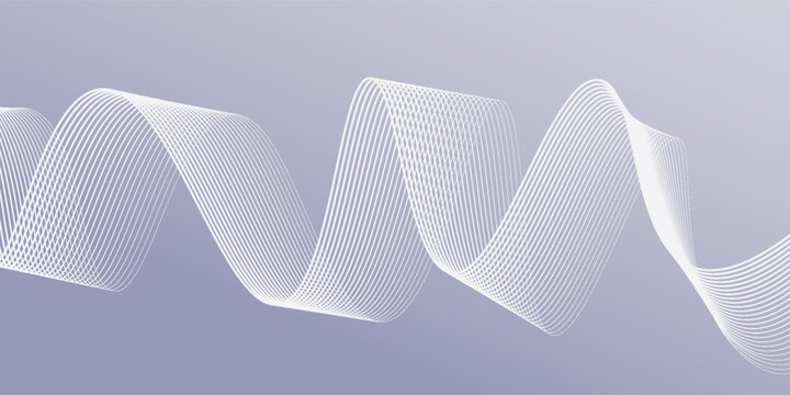Abstract gray background with white shining curved wave lines