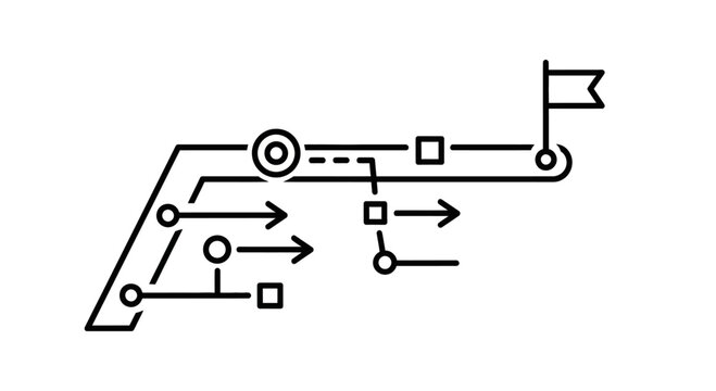 Abstract Business Strategy Flowchart Icon with Goal Flag