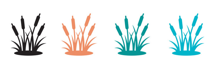 Cattail icon set silhouette, grass plant icons collection, natural wetland vegetation symbols, botanical silhouette set, clean minimal vector design © Alamin vai vision 3