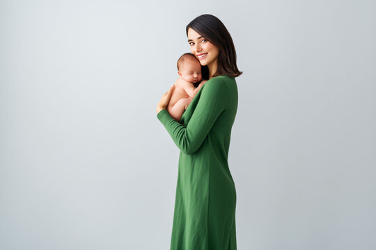 a women smiling and holding a newborn baby