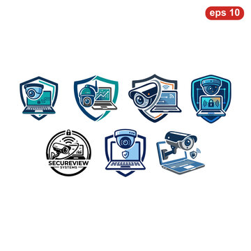 Collection of Security Camera and Laptop Icons for Digital Protection.
