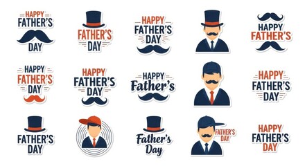 Fototapeta premium Collection of fathers day greeting labels and stickers