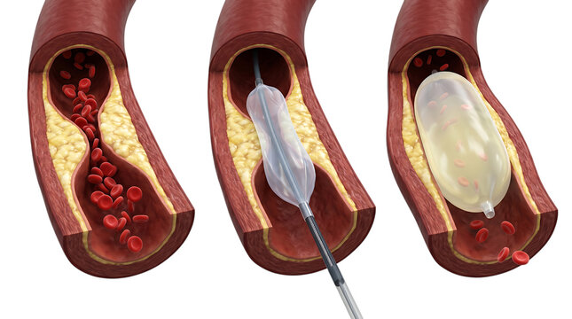 Balloon Angioplasty Procedure Inside Plaque Blocked Coronary Artery on Transparent Background