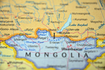 Fototapeta premium Refined Map Emphasis on Irkutsk with Soft Defocused World Background