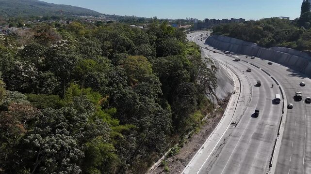 Aerial view of Modern Francisco Morazan Viaduct Construction on Pan-American Highway in El Salvador