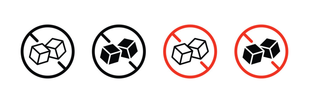 No sugar icon. Sugar free icon set. Zero, no sugar icons set. Diabetic diet concept