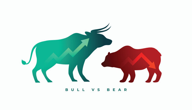 Professional stock market forecast illustration showing bullish and bearish trends with arrow indicators for financial investment analysis purpose vector