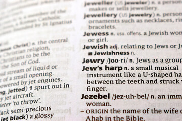 Fototapeta premium Close Up English Dictionary Page With The Word Translation Of - jew's harp