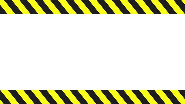 Yellow And Black Caution Tape Border Frame With Diagonal Stripes And Blank White Center Background