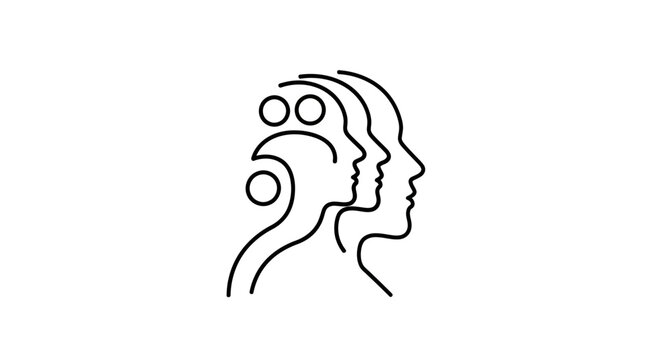 Abstract Line Art of Human Profiles and Cognitive Circles