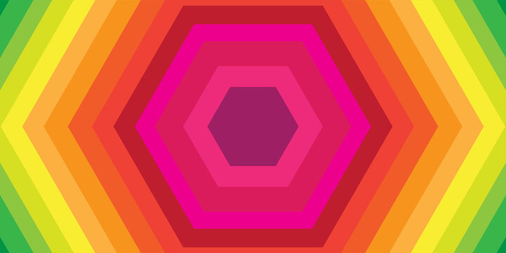 Colorful pentagon layers. Abstract geometric structure. Bright polygonal pattern. Optical depth illusion.