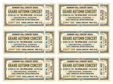 Vintage Grand Harmony Concert Ticket Stub October 14, 1928 for The Opera House, General Admission