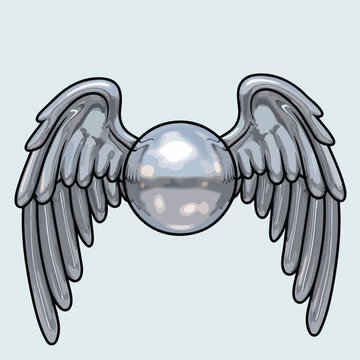 Cartoon style gray wings with a metallic ball