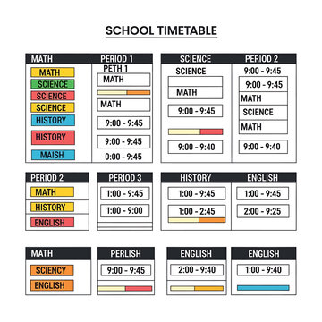 School timetable on white background.