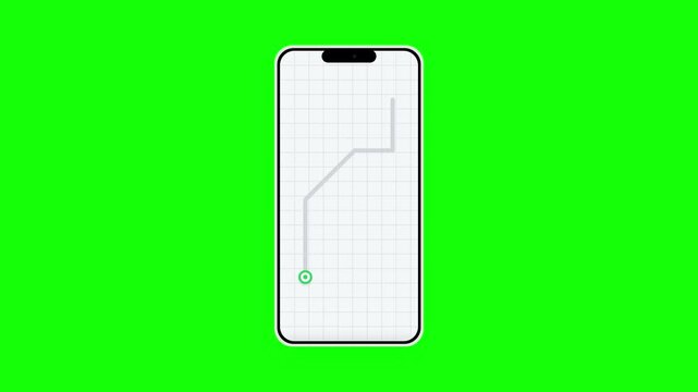 Smartphone app showing ride delivery map on green screen. 4K Video