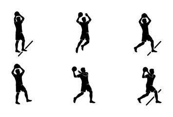 Basketball Player Silhouette Set, Dynamic Action Poses, Sports Graphic Elements, Black and White Vector Icons © Foysal