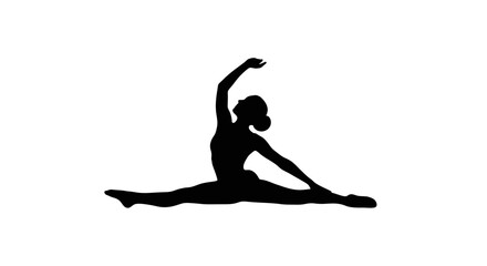 Fototapeta premium Gymnast performs a graceful split jump against a plain white background to showcase athletic flexibility.