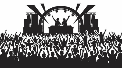 Obraz premium DJs performing on stage for cheering crowd silhouette