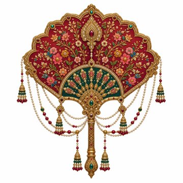 Traditional Indian Royal Wedding Ceremonial Hand Fan Ornament for Cultural Heritage Celebration and Marriage Decor Themes