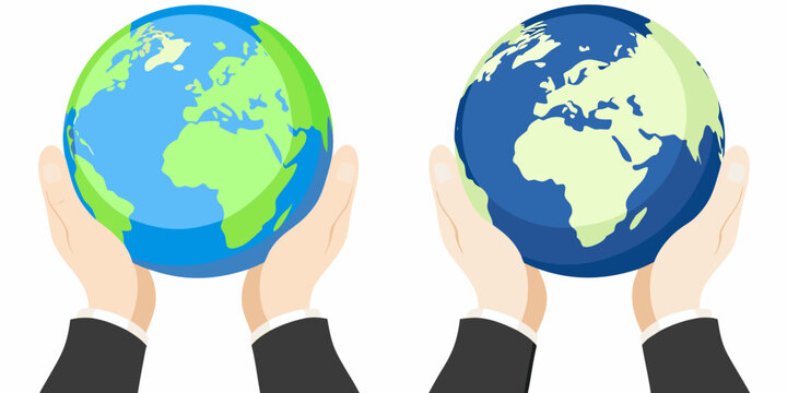 hands holding globes of earth environmental sustainability illustration