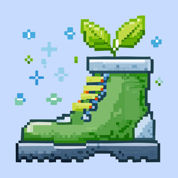 Magic traveler boot pixel art with sparkling effects and sprout for speed boost ability icons in fantasy games