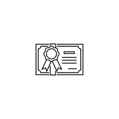 Fototapeta premium Black line diploma icon with wax seal and ribbon