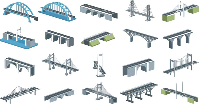 Modern bridge and overpass 3d illustrations Vector