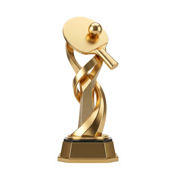 Golden Table Tennis Trophy Award with Rackets and Ball Isolated on Transparent