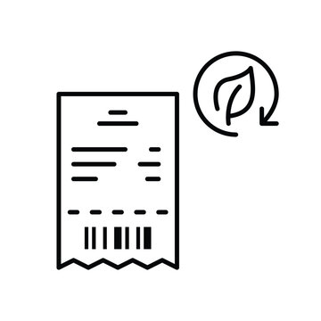 Bar code receipt with leaf in renew arrow. Sustainable payment and finances. Pixel perfect, editable stroke vector icon