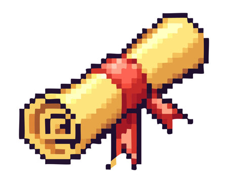Secret map scroll pixel illustration for pirate adventure theme and treasure hunt icon for fantasy quest and historical discovery game design asset collection