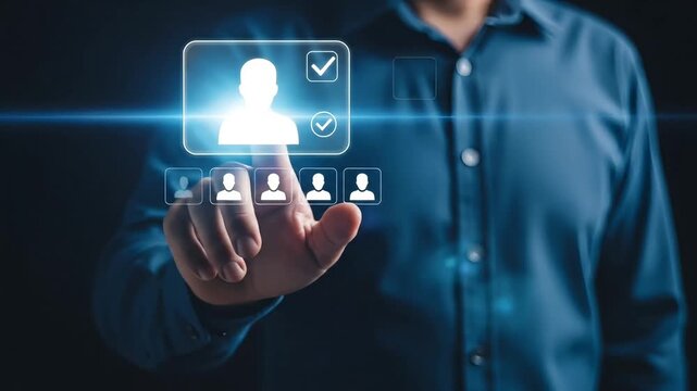 Hand selecting a profile from a digital interface for recruitment or user selection