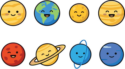Cute Planet Cartoon Collection Solar System Space Vector Illustration Set © Sumon Creative