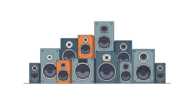 Collection of vintage audio speakers in a modern arrangement