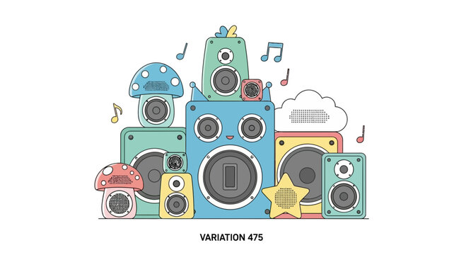 Cute Cartoon Speakers & Musical Notes
