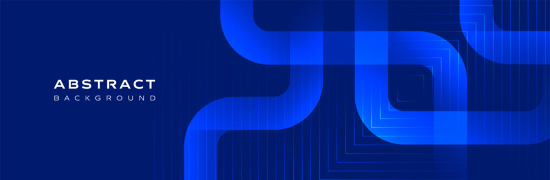 Blue abstract background banner with glowing geometric pipe lines and neon square shapes vector. Perfect for technology presentations, digital business wallpaper, and modern web header design