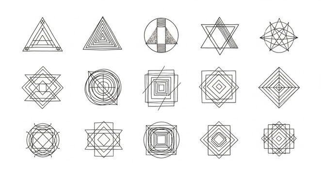 Collection of Abstract Geometric Shapes and Symbols.