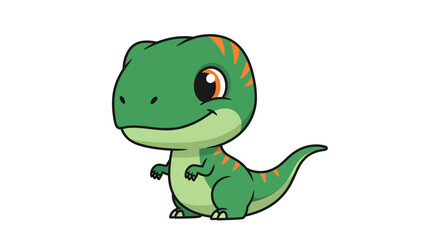 Obraz premium Cute baby T-Rex dinosaur cartoon, green, orange stripes, white background, illustration