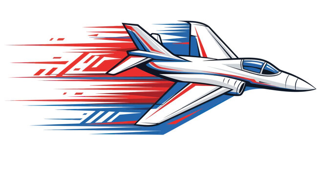 Fast Jet Airplane Speed Motion Blur Red Blue White Vector Illustration