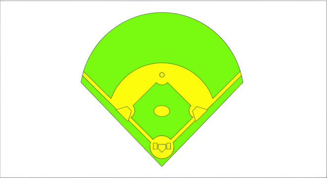 Baseball Field Diamond Green Yellow Graphic Sport Game Layout Top View