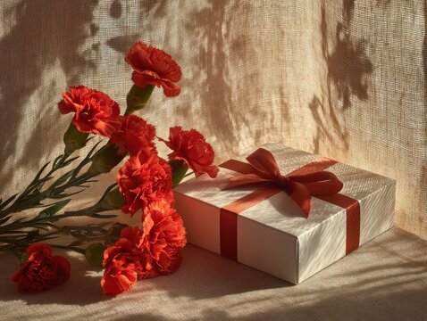 Flowers and gift box