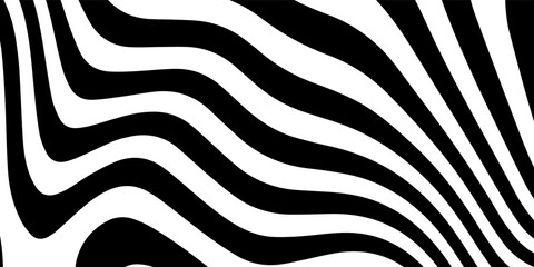 Obraz premium Abstract Black and White Wavy Zebra Stripes Optical Illusion Background Pattern
