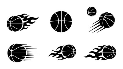 Dynamic Basketball Icons Set, Flaming Sports Balls, Motion Graphics, Action Vector Graphics for Game Promotion © Mehedi