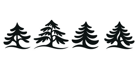 Obraz premium Pine Tree Silhouette Set Vector Evergreen Christmas Nature Design. Perfect for forest themes, holiday branding, greeting cards, and natural decorative projects.