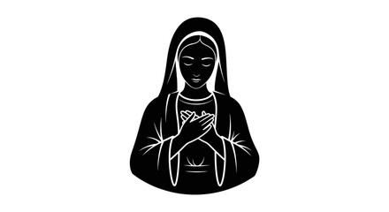 Virgin Mary silhouette portrayed with hands folded in prayer, reflecting spiritual devotion, religious faith, and a moment of quiet contemplation within a sacred or traditional cultural context.